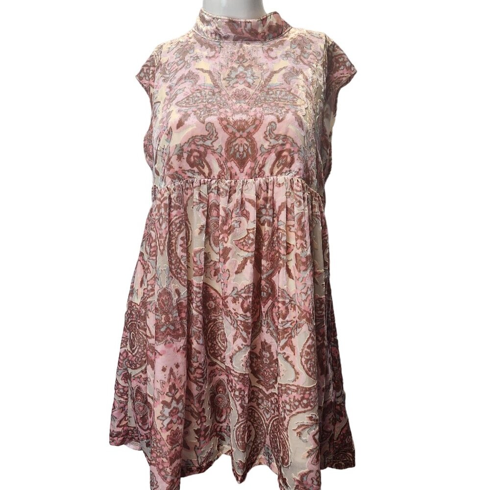 Free People Velvet Mini Dress In Petal Combo Size S NWT
